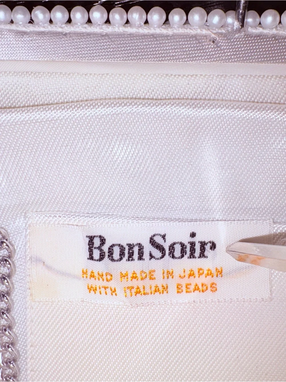 Vintage Bon Soir Ivory Beaded Evening Bag Purse Japan Italian Beads Chain